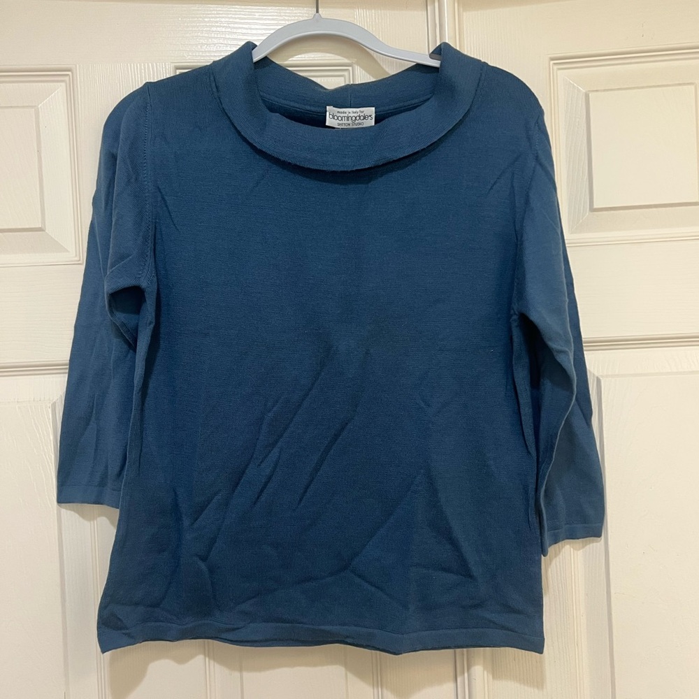 Sutton Studio Bloomingdales‎ Italy Merino Wool Blue Sweater Blouse Top Large